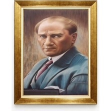 Tablore Atatürk Yağlı Boya Dokulu Renkli Kanvas Tablo - Sanatsal Tasarım Lüks Çerçeveli Atatürk Portresi