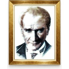 Tablore Atatürk Portre Tablo Altın Varaklı Çerçeveli Karakalem Efektli