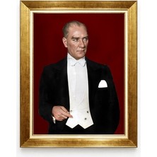 Tablore Atatürk Modern Smokinli Kanvas Tablo - Kırmızı Arka Planlı Karizmatik Lider Portresi
