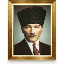 Tablore Kalpaklı Mustafa Kemal Atatürk Portresi Renkli Kanvas Tablo