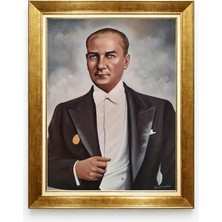 Tablore Atatürk Klasik Smokinli Yağlı Boya Görünümlü Tablo - Şık Gold Çerçeveli