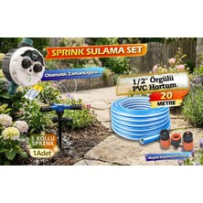 Otomatik ZAMANLAYICI+20M Örgülü Bahçe Hortumlu + 1 Kazıklı Döner Sprink(3lü) +Musluk Bağlantı Seti