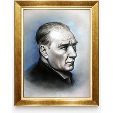 Tablore Sanatsal Atatürk Portresi - Karakalem Efektli Modern Kanvas Tablo - Minimalist Duvar Dekoru