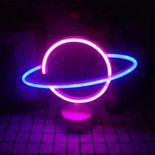 MiraLive Neon Işıklı Satürn Lamba (Pil + Usb)