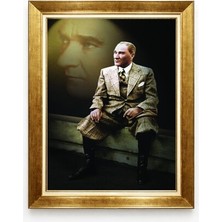 Tablore Atatürk Silüetli ve Takım Elbiseli Tasarım Tablo Lüks Gold Çerçeveli Kanvas