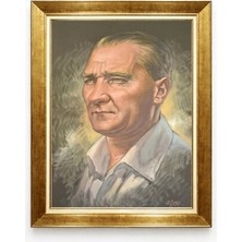 Tablore Atatürk Portresi Gold Çerçeveli Tablo - Yağlı Boya Dokulu Lüks Dekorasyon