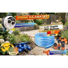 Otomatik ZAMANLAYICI+30M Örgülü Bahçe Hortumlu + 2 Sehpalı Döner Sprink(2'li) +Musluk Bağlantı Seti