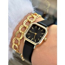Tisaati Özel Kare Classic Tasarım Metal Kasa Vintage Modeli Kadın Kol Saati-Bileklik Hediyeli