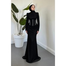 Merven Akyüz Calyra Seyyar Korseli Dantel Balık Abiye Siyah
