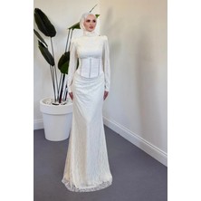 Merven Akyüz Calyra Seyyar Korseli Dantel Balık Abiye Ekru