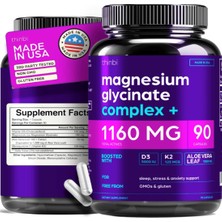 Thinbi Magnesium Chelated  Glycinate 1160MG + Aloe Vera, D3  K2 Complex 90 Capsules - High Absorption.