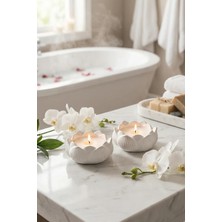 N Noxxo Ikili Beton Lotus Mumluk Seti - Minimalist Meditasyon ve Spa Dekoratif Şamdan - Mat Beyaz