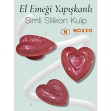 N Noxxo El Yapımı Yapışkanlı Simli Kalp Silikon Kulp, Dekoratif Çocuk Odası Dolap Kulbu Kırmızı