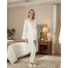 Marmara Qumasch Bone 6201 Kadın Jakar Saten Sabahlıklı Lohusa Pijama Takımı