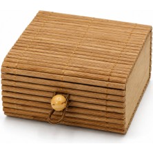 Aşkana Doğal Bambu Takı Kutusu 6X6X3,5 cm Mini Boy Dekoratif Çok Amaçlı Takı, Hediye Kutusu