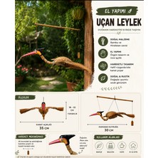 WoodBay Hindistan Cevizi Bambu Uçan Leylek  El Yapımı Dekoratif Hareketli Ahşap Leylek Süsü Dekoratif Bahçe Balkon
