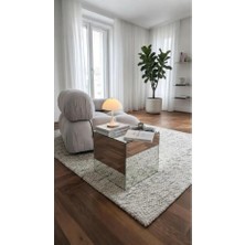 Ru Collection Modern Aynalı Yan Sehpa Cam Dekoratif Kare Sehpa