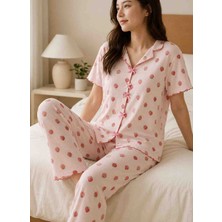 Çilek Desenlı Kaşkorse Pijama Takım