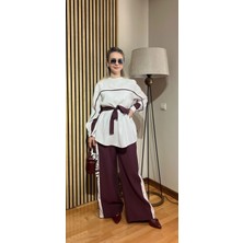 Cardella Lavin Premium Tnsl Kumaş Şerit Detaylı Kuşaklı Takım - Tesettür Uyumlu Pantolonlu Takım