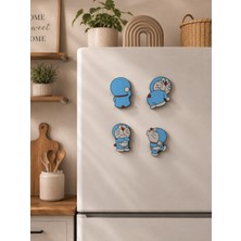 Triora Design Doraemon Magnet Seti 4’lü Ahşap Buzdolabı Magneti 8 cm Dekoratif Magnet Seti