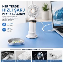 Cevval S21 Şarjlı Mini El Fanı Boyun Askılı Masaüstü Kullanımlı Dijital Göstergeli Type-C Fan