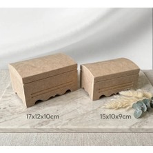 Sekay Ahşap Ham Ahşap Takı Aksesuar Ikili Dekoratif Sandık Kutu