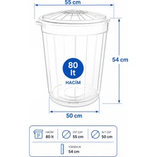 Akyüz Plastik 🛁2 Adet 80 Lt Şeffaf Düzenleme Kovası Kapaklı Çok Amaçlı Büyük Boy Organizer Kova