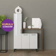HOMECONOM Balisa Çok Amaçlı Hareketli Bankolu Dolap 90 cm Parlak Beyaz & Mat Ceviz Mdf Lam