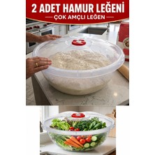 Akyüz Plastik 2 Adet Çok Amaçlı Şeffaf Mutfak Kabı Hamur Yoğurma Salata ve Saklama Leğeni-44 ve 51 cm - Büyük Boy