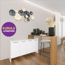HOMECONOM Balisa-L Çok Amaçlı Hareketli Bankolu Dolap 120 cm Parlak Beyaz & Mat Ceviz Mdf Lam