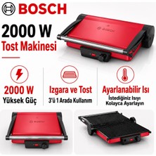 Bosch Çift Taraflı Alüminyum Plakalı 2000 W Kırmızı Tost ve Izgara Makinesi, Hızlı Isınan Kompakt Tasarım, Kolay Temizlik ve Günlük Mutfak Kullanımına Uygun