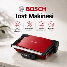 Bosch Günlük Kahvaltılar Için Kırmızı Tost ve Izgara Makinesi, Döküm Plaka Yapısı, Çıkarılabilir Yüzey ve Hızlı Isınan Güçlü Kullanım Avantajı ve Günlük Mutfak Kullanımına Uygun Pratik Çözüm