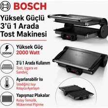 Bosch Yüksek Performanslı 2000 W Tost Makinesi, Izgara ve Sandviç Hazırlığı Için Yapışmaz Yüzey, Kolay Temizlik Sağlayan Modern Mutfak Yardımcısı ve Günlük Mutfak Kullanımına Uygun Pratik Çözüm