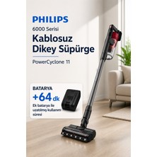 Philips Powercyclone Teknolojili Kablosuz Dikey Süpürge 64 Dakika Uzun Kullanım Süresi LED Başlıklı Güçlü Emiş Performansı Hafif Tasarım Günlük Ev Temizliği Için Uygun, Çift Bataryalı - Uzun Şarj 128 Dakika