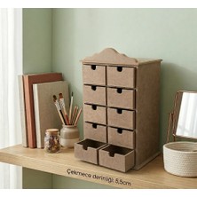 Sekay Ahşap Ahşap Boyanabilir 10 Çekmeceli Dekoratif Organizer Kutu 15x21x29 cm Estetik ve Fonksiyonel