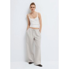 Mavi Keten Karışımlı Gri Pantolon 1011195-70074