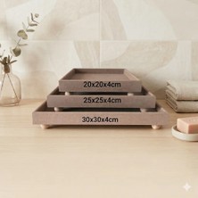 Ahşap-Boyanabilir-Ayaklı-3lü Dekoratif Kare Sunumluk ve Tepsi Takımı