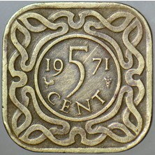 Banknoting Surinam 5 Cent 1971.