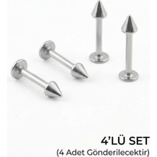 Lorivelle 4'lü Kararmaz Çelik Koni Uçlu Labret Piercing Seti Tragus Helix Dudak Burun Conch Kıkırdak Küpesi