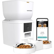 MarkEntegra Haustier QQ025-DUAL Kameralı Akıllı Kedi Köpek Otomatik Mama Kabı, App Uzaktan Kontrol, Sesle Çağırma, 480P Kamera, 4lt Hazne, Çift Metal Kase (Beyaz)