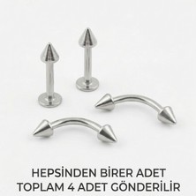 Lorivelle 4'lü Kararmaz Cerrahi Çelik Koni Uçlu Piercing Seti Kaş Göbek Tragus Helix Dudak Rook Kıkırdak Küpe
