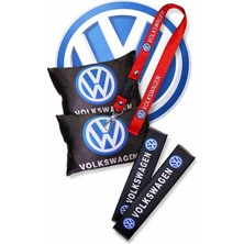 Ulus Tekstil Volkswagen Logolu Oto Boyun Yastığı, Emniyet Kemer Pedi ve Ayna Askısı Seti (5 Parça)