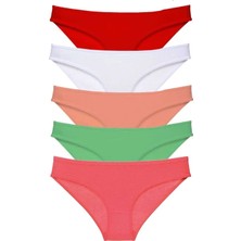 Modanı Seç 5 Adet Süper Eko Set Likralı Kadın Slip Külot Kırmızı Beyaz Pudra Yeşil Fuşya