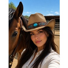 Aydın Şapkacınız Unisex Western Stil Sert Hasır Kovboy Şapkası Günlük ve Festival Kullanımı