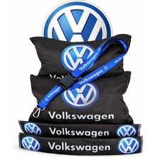 Ulus Tekstil Volkswagen Araçlar Için Siyah Boyun Yastığı ve Kemer Pedi Seti + Mavi Ayna Askısı (3 Parça)