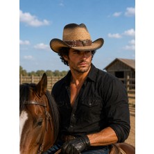 Aydın Şapkacınız Unisex Western Stil Sert Hasır Kovboy Şapkası Günlük ve Festival Kullanımı