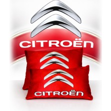 Ulus Tekstil Citroen Uyumlu Kırmızı Dijital Baskılı Araç Boyun Yastığı 2’li Set | Ortopedik Seyahat Konforu