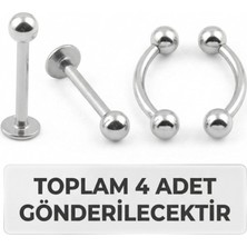 Lorivelle 4'lü Kararmaz Çelik Labret Halka Piercing Seti Septum Tragus Helix Dudak Burun Daith Kıkırdak Küpe