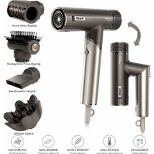 Shark Speedstyle Pro Flex HD754EUT Beyaz Premium 4 In 1 Saç Şekillendirme Sistemi, 1700 W Yüksek Güç, Hızlı Fön, Hacim ve Düz Görünüm, Katlanabilir Gövde, Soğuk Hava Tuşu