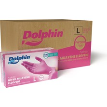 Dolphin Pembe Nitril Muayene Eldiveni L Beden 100 Adet x 20 Paket - Mdr - Koli